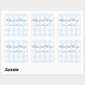 Blaue Gingham-Baby-Bibliotheks-Exlibris Quadratischer Aufkleber (Blatt)
