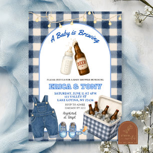 Blaue Gingham-Baby-Brauerei-Bier-Coed-Baby-Party Einladung