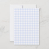Blaue Gingham-Baby-Party Dankeskarte (Rückseite)