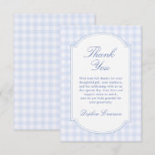 Blaue Gingham-Baby-Party Dankeskarte (Vorne/Hinten)