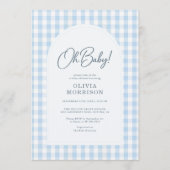 Blaue Gingham-Baby-Party Einladung (Vorderseite)