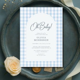 Blaue Gingham-Baby-Party Einladung