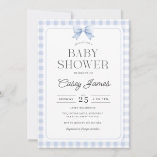 Blaue Gingham-Baby-Party-Einladung Einladung