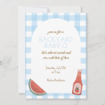 Blaue Gingham Baby-Q Babyparty-Einladung