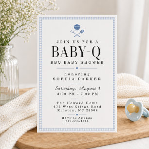 Blaue Gingham Baby-Q BBQ Baby Shower Einladung