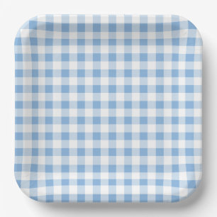 Blaue Gingham-Baby-Q-Grillparty BBQ-Baby-Party Pappteller