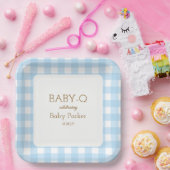 Blaue Gingham Baby-Q Quadratplatte 2 Pappteller (Party)