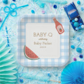 Blaue Gingham Baby-Q Quadratplatte Pappteller (Party)