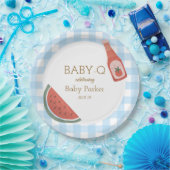 Blaue Gingham Baby-Q Runde Platte Pappteller (Party)