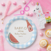 Blaue Gingham Baby-Q Runde Platte Pappteller (Party)