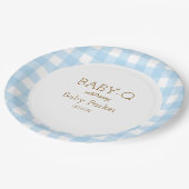 Blaue Gingham-Baby-Q-Rundplatte 2 Pappteller (Schrägansicht)