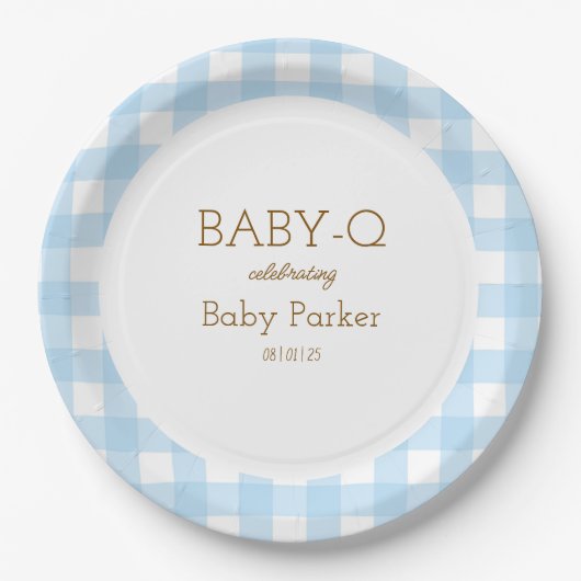 Blaue Gingham-Baby-Q-Rundplatte 2 Pappteller (Vorderseite)
