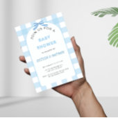 Blaue Gingham-Baby-Shower-Einladung, Blauer Babyju Einladung