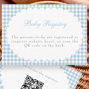 Blaue Gingham-Baby-Shower-Geschenkeliste QR-Code-K Begleitkarte