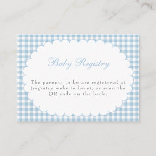 Blaue Gingham-Baby-Shower-Geschenkeliste QR-Code-K Begleitkarte