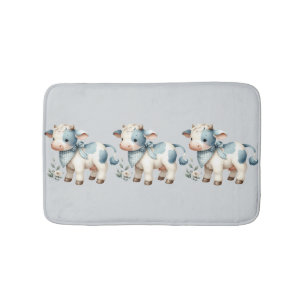 Blaue Gingham-Babykuh Pastell-Farm-Aesthetic Badematte