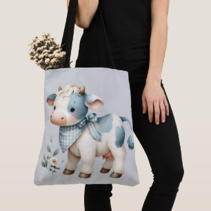 Blaue Gingham-Babykuh Pastell-Farm-Aesthetic Tasche