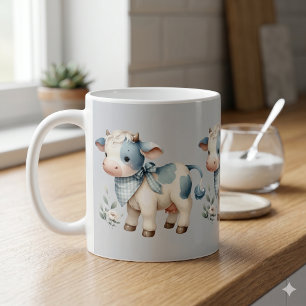 Blaue Gingham-Babykuh Pastell-Farm-Ästhetik Kaffeetasse