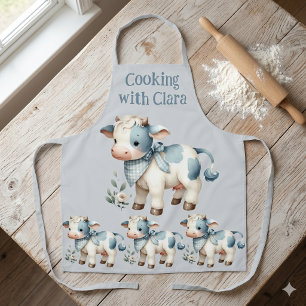 Blaue Gingham-Babykuh Pastell-Farm-Ästhetik Schürze