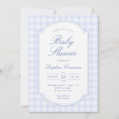 Blaue Gingham-Babyparty Einladung (Vorderseite)