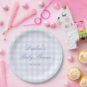 Blaue Gingham-Babyparty Pappteller (Party)