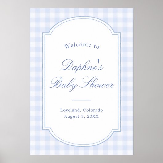 Blaue Gingham-Babyparty Poster (Vorne)