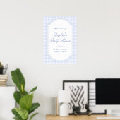 Blaue Gingham-Babyparty Poster (Heimbüro)