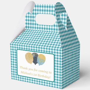 Blaue Gingham-Ballon Geburtstagsfeier mit individu Geschenkschachtel
