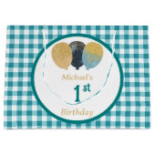 Blaue Gingham-Balloons Benutzerdefinierte Mehrfach Große Geschenktüte (Vorderseite)