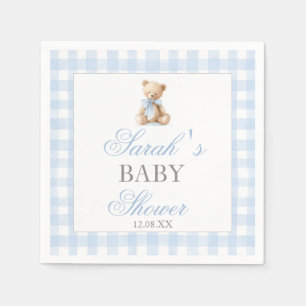 Blaue Gingham-Bär-Baby-Party Serviette