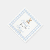 Blaue Gingham-Bär-Baby-Party Serviette (Ecke)