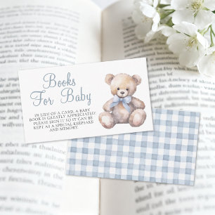 Blaue Gingham-Bär-Bücher Für Baby Shower Begleitkarte