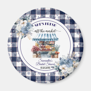 Blaue Gingham-Blumen-Hochzeitsdusche Geschenk Magnet