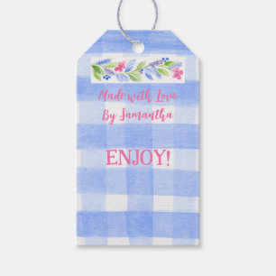 Blaue Gingham-Blumen MIT LIEBE GEMACHT Geschenkanhänger