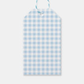 Blaue Gingham-Blumenbogen-Junge-Erstes-Geburtstag Geschenkanhänger (Rückseite)