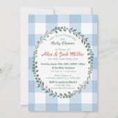 Blaue Gingham-Botanik-Kranz-Baby-Party (Vorderseite)