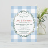 Blaue Gingham-Botanik-Kranz-Baby-Party (Stehend Vorderseite)
