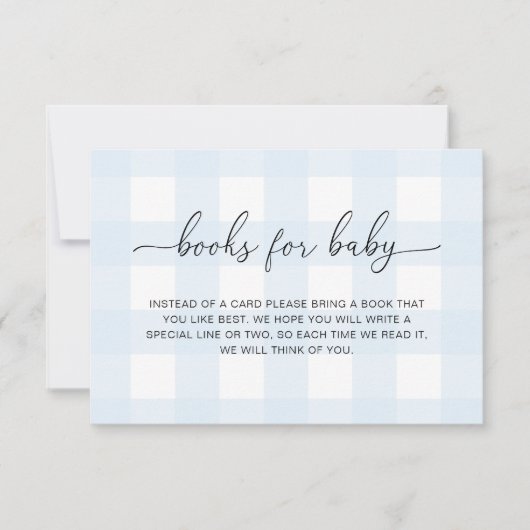 Blaue Gingham-Bücher-Anfragekarte Einladung (Vorderseite)