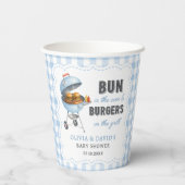 Blaue Gingham-Burger-BBQ-Baby-Shower-Papierbecher Pappbecher (Rückseite)