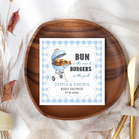 Blaue Gingham-Burger-BBQ-Baby-Shower-Servietten Serviette