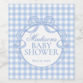 Blaue Gingham Coquette Bogen Baby Shower Weinetikett (Einzelnes Label)