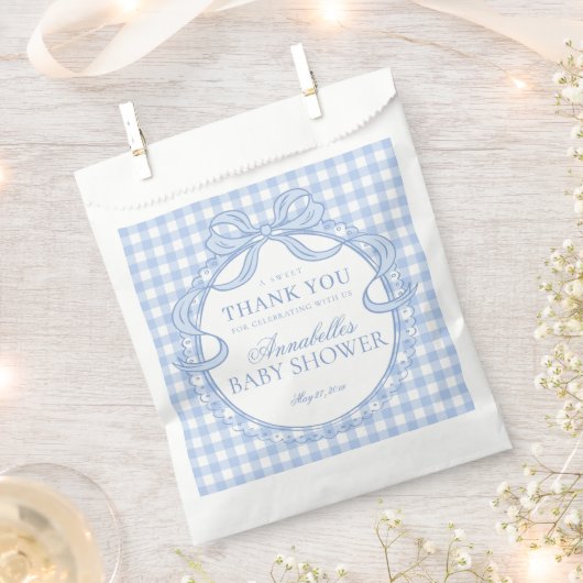 Blaue Gingham Coquette Bogen Babyparty-Dessert Geschenktütchen (Ausgeschnitten)