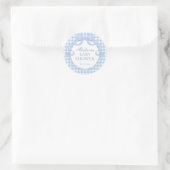 Blaue Gingham Coquette-Bogen-Babyshower-Siegel Runder Aufkleber (Tasche)