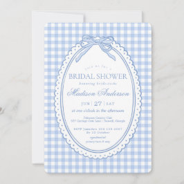 Blaue Gingham Coquette Schleife Brautparty Einladung