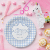 Blaue Gingham Coquette Schleife Geburtstagsfeier Pappteller (Party)