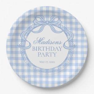 Blaue Gingham Coquette Schleife Geburtstagsfeier Pappteller