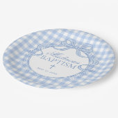 Blaue Gingham Coquette Schleife Taufe Pappteller (Schrägansicht)