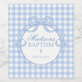 Blaue Gingham Coquette Schleife Taufe Weinetikett (Einzelnes Label)