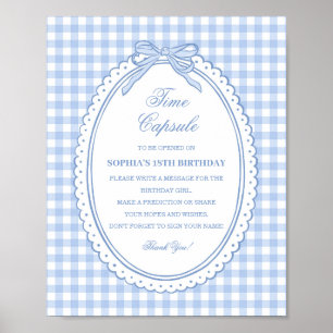 Blaue Gingham Coquette Schleife Zeitkapsel Spiel Poster
