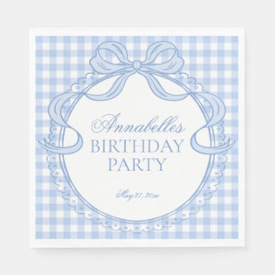 Blaue Gingham Coquette Schleifen Geburtstagsfeier Serviette